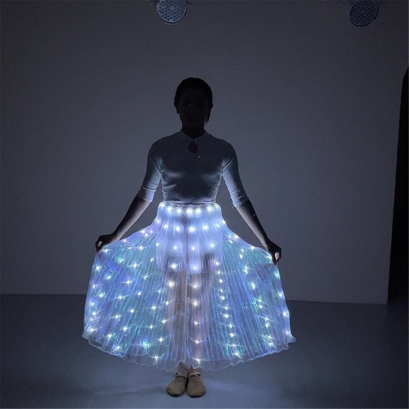 Women Belly Dance Costumes LED Belly Dance Skirt Luminous Angel Dance Skirts Long Skirt Female Indian Dance Skirt