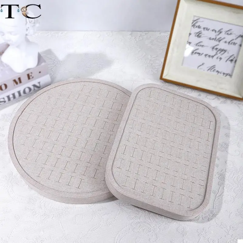 Gray Linen Rectangular Round Jewelry Tray for Rings and Earrings  Jewelry Store Large-Capacity Jewelry Display Tray