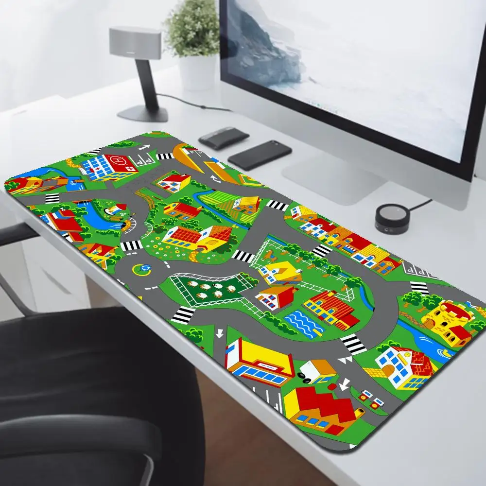 Pc Gaming Setup Accessories City Road Cartoon Mouse Pad Large Desk Mat Mousepad Gamer 900x400 Computer Table Mats Office Xxl