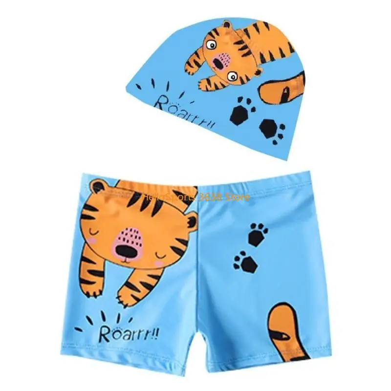 A52F เด็กชายกางเกงขาสั้นว่ายน้ำและหมวกว่ายน้ำชุดว่ายน้ำแบบแห้งเร็ว ๆ