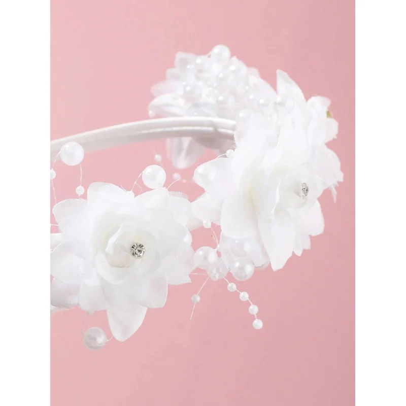 1pc irls‘ White Flower Girl Headband for Wedding, Elegant Floral Bridal Party Hair Accessory view 4