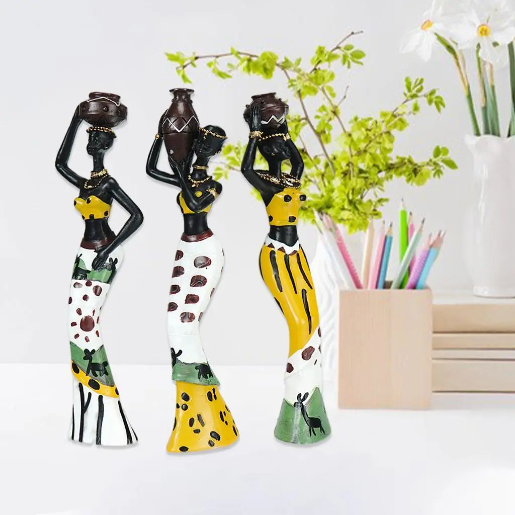3 pçs resina senhora africana estatueta tribal estátua feminina para mesa bookshe