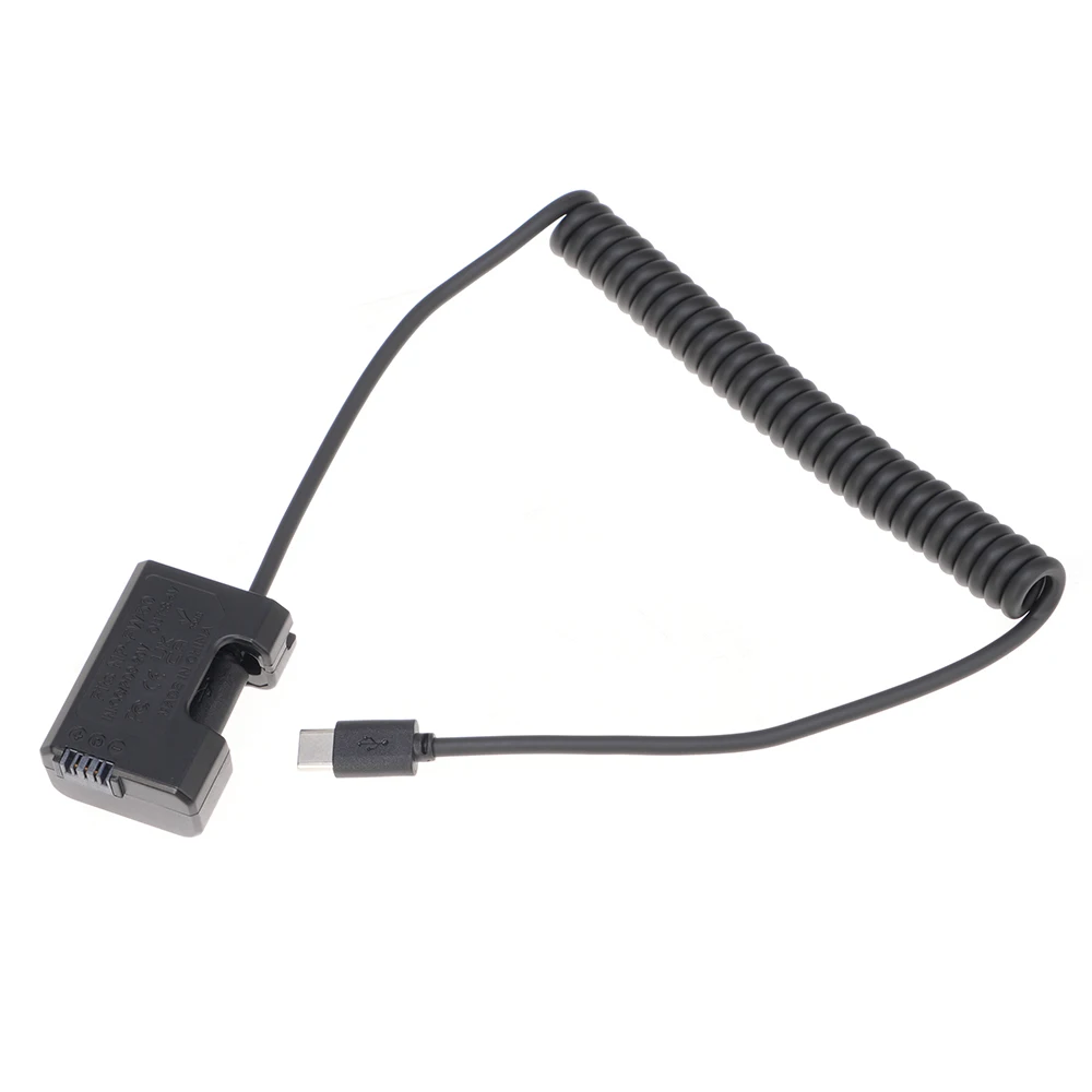 FOTGA NP-FW50 batterie factice + fil à ressort d'alimentation type-c (35-100CM) adaptateur d'alimentation pour moniteur/caméra pour accessoire de lumière de câble