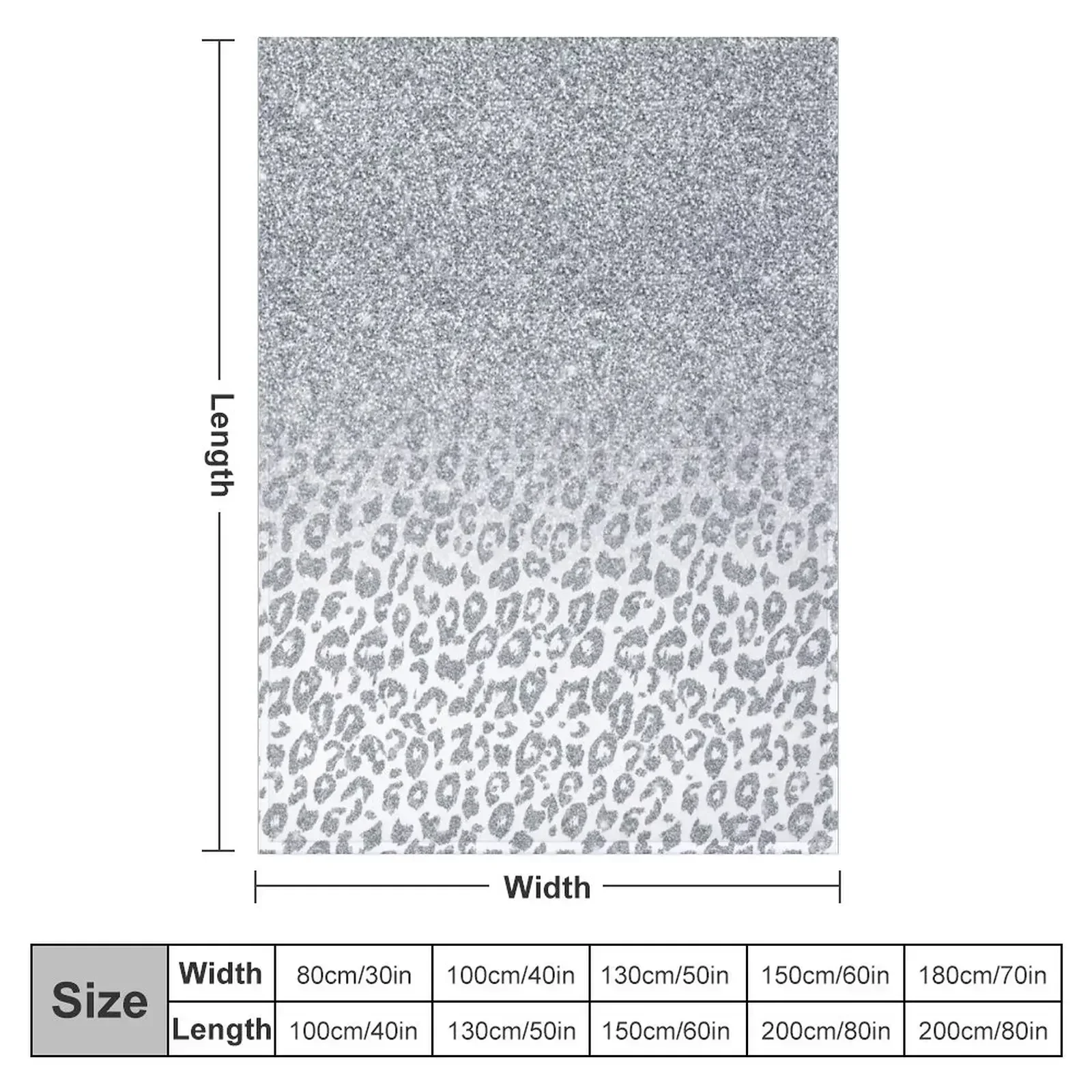 Leopard Print Silver Glitter Ombre Design Throw Blanket