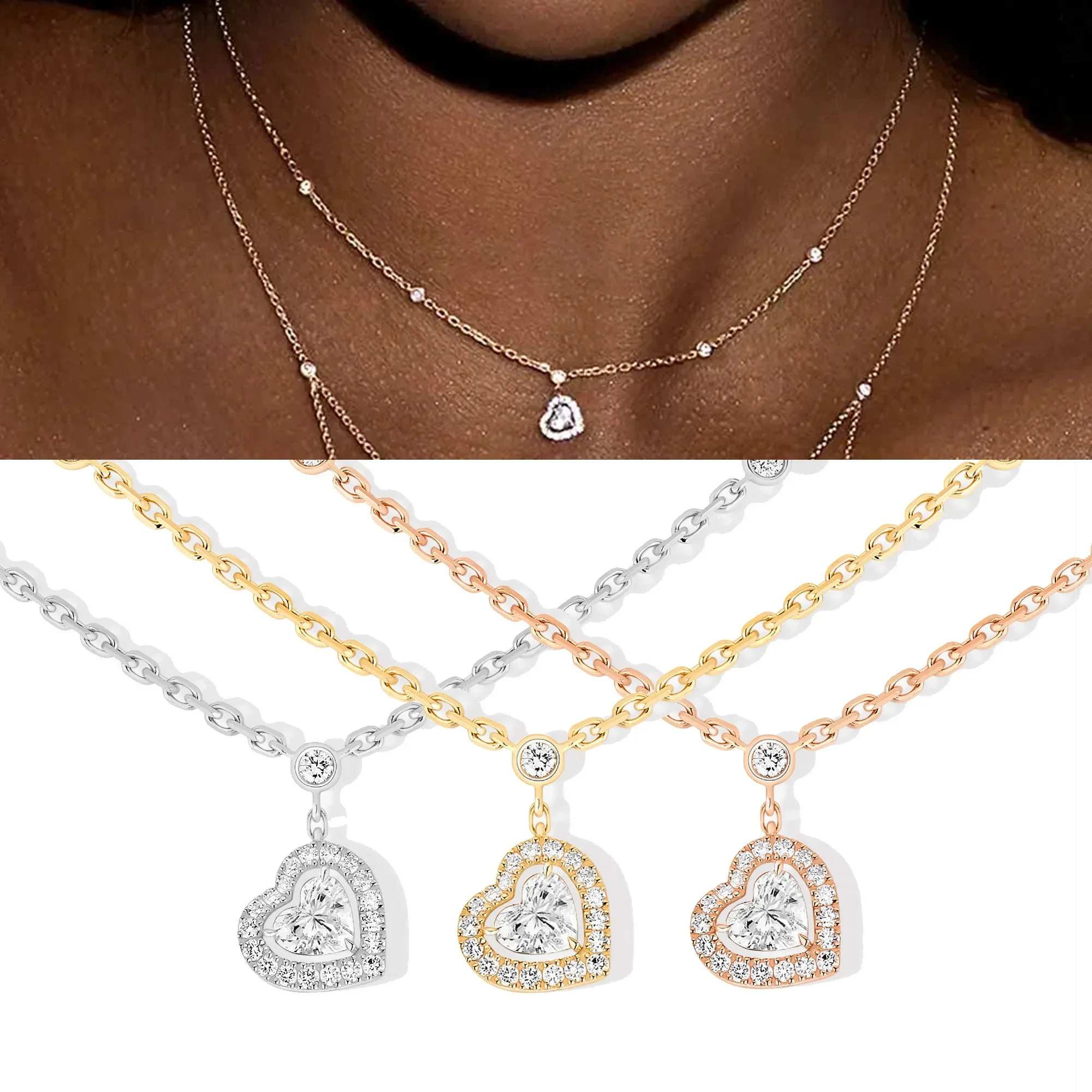 

925sterling silver Brillant Diamant Coeur Pendentif Collier Messica Femmes De Luxe Bijoux Marque Vintage Style Party