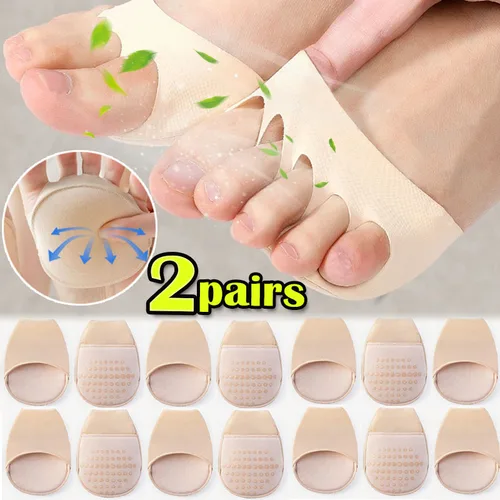 2 pares de almohadillas invisibles para el antepié para mujer, tacones altos, cojines de Gel metatarsiano cómodos, medias plantillas, protectores antideslizantes para el dolor en el pie