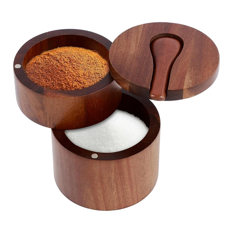 Wooden Salt Shaker, 2-Tier Spice Container, Small Wooden Box For Storing Salt, Spices, Herbs Or Favorite Condiments