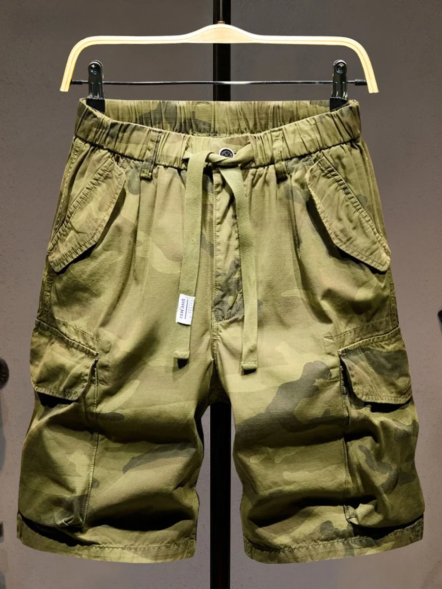 

American Style High End Camouflage Workwear Shorts Men Summer Loose Trendy Multi Pocket Pure Cotton Thin Five-Quarter Pants