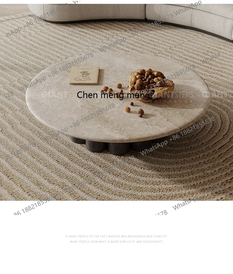 P178 Italian Style Light Luxury Marble Coffee Table Set Wabi-Sabi Style Small Apartment Round Modern Minimalist