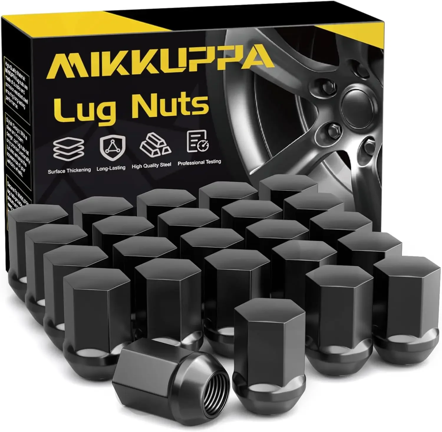 MIKKUPPA 24PCS M14x1.5 Black Lug Nuts - One-Piece Chrome OEM Factory Style Large Acorn Seat Lug Nuts 7/8