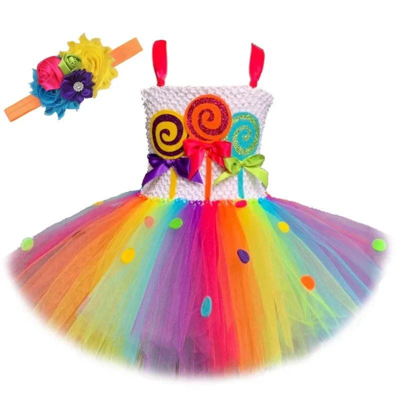 Cosdea Neonate Arcobaleno Caramelle Tutu Vestito Lecca-lecca Costumi di Halloween per Bambini Ragazza Candyland Festa Abiti da Principessa Compleanno O