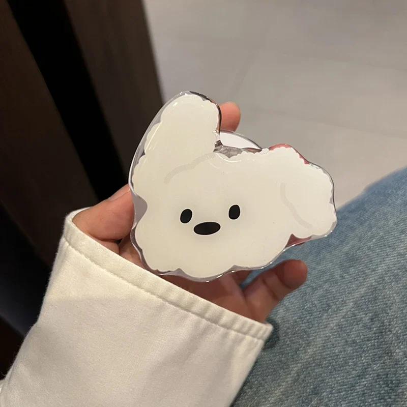 한국어 귀여운 베이지 강아지 마그네틱 홀더 그립 Tok Griptok 전화 스탠드 홀더 지원 IPhone 15 16 Pad Magsafe Smart Tok