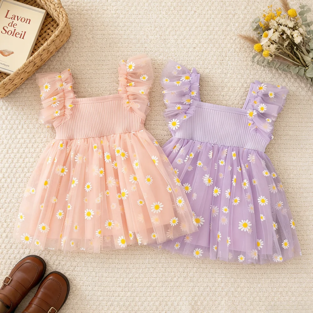 Vestido para niña, vestido de verano de tul con estampado de margaritas, vestido Adorable de princesa para bebé, ropa para niña