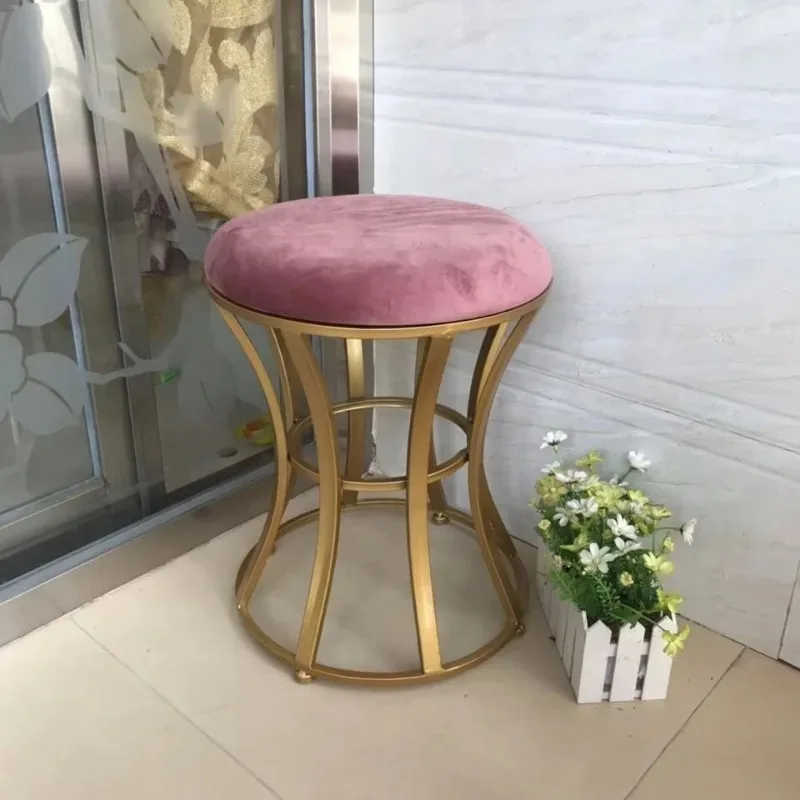 Modern Simple Wrought Iron Ins Makeup Chair Golden Bedroom Dressing Stools Small Round Stool Girl Ottomans Living Room Furniture