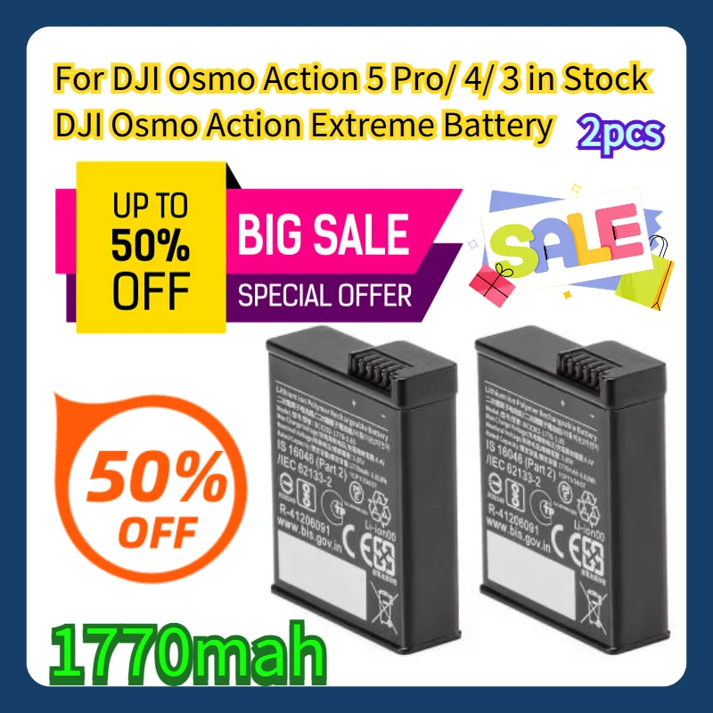 2pcs 1770mah For DJI Osmo Action 5 Pro/ 4/ 3 in Stock DJI Osmo Action Extreme Battery