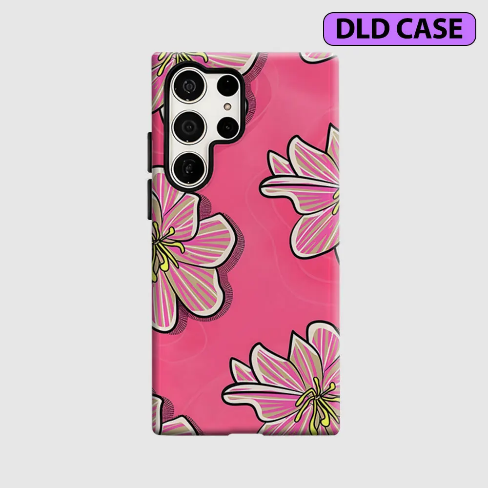 Vintage Pink Floral Case for Samsung Galaxy S26 S25 S24 S23 Ultra Drop Resistant Glossy 2 in 1 Solid Dual-Layer Cover