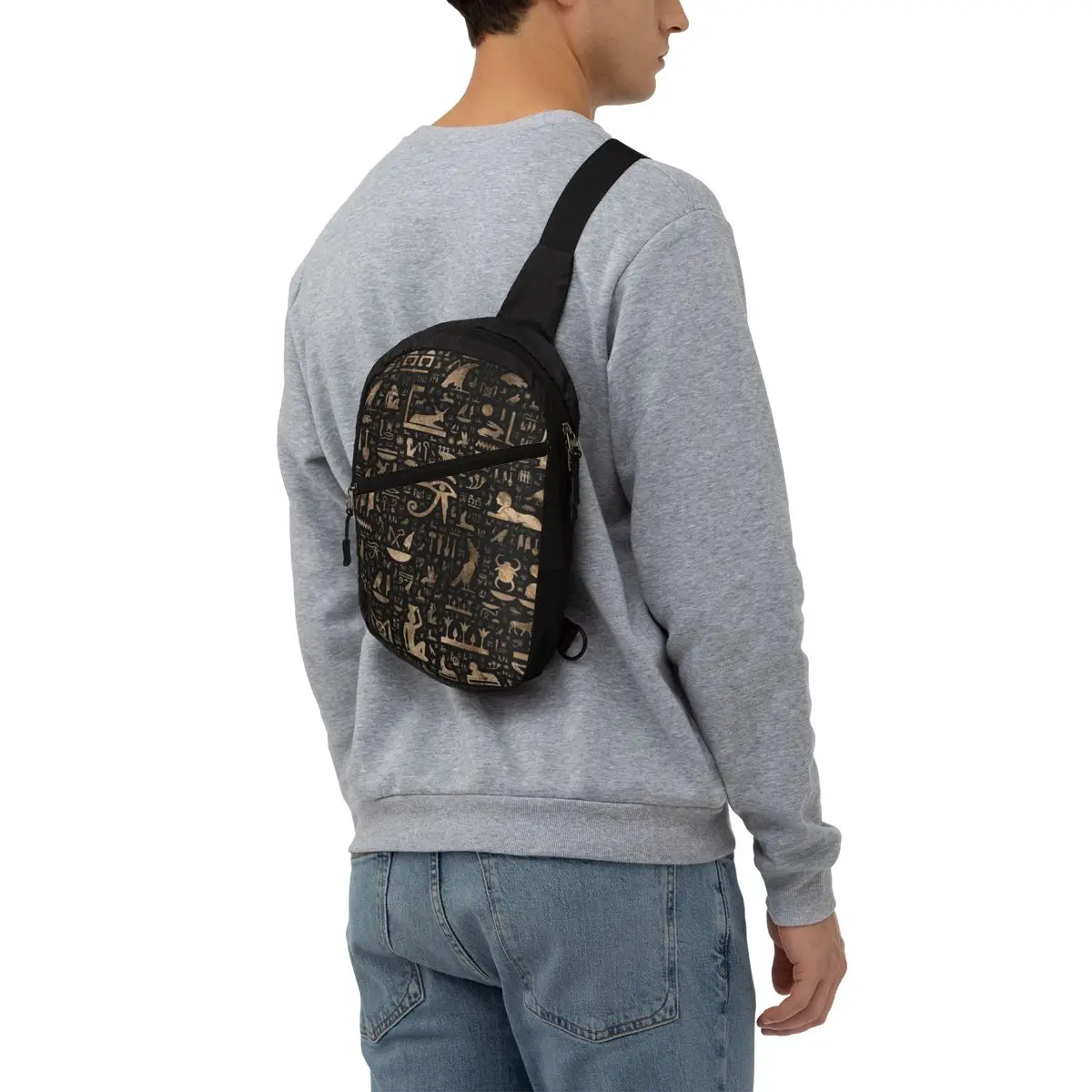 Casual antico egiziano Hieroglyphs Crossbody Sling zaino uomo egitto simbolo borse a tracolla per il viaggio in bicicletta