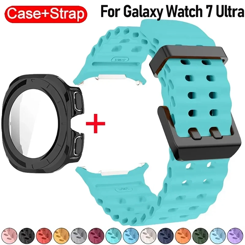 

Чехол из закаленного стекла + ремешок для Samsung Galaxy Watch Ultra 47 мм, силиконовый ремешок для Galaxy Watch Ultra, защитный чехол для ремешка 47 мм