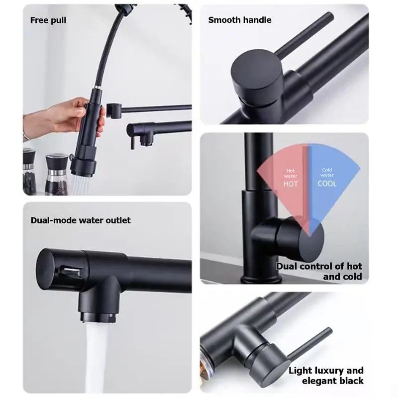 ABSS-Kitchen Faucet With Pull Down Sprayers Commercial Style Dual-Mode Sprays Kitchen Sink Faucet With Swivel Spout B