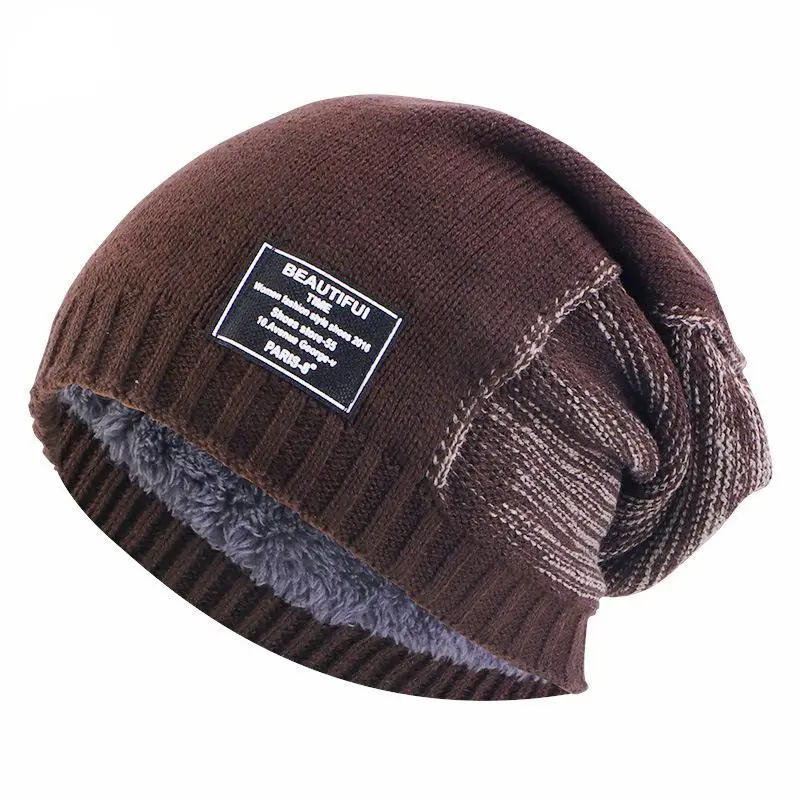 Winter Keepwarm Unisex bicolore lavorato a maglia in velluto fodera interna Skullcap