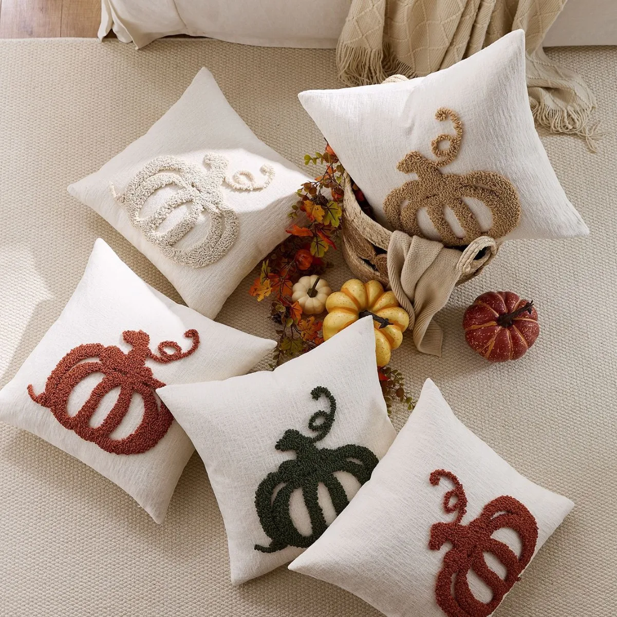 

Pumpkin Tufted chenille Throw Pillow Cover 45X45CM Autumn Cushion Cover Harvest Festival Decor Home Decorative Pillowcase