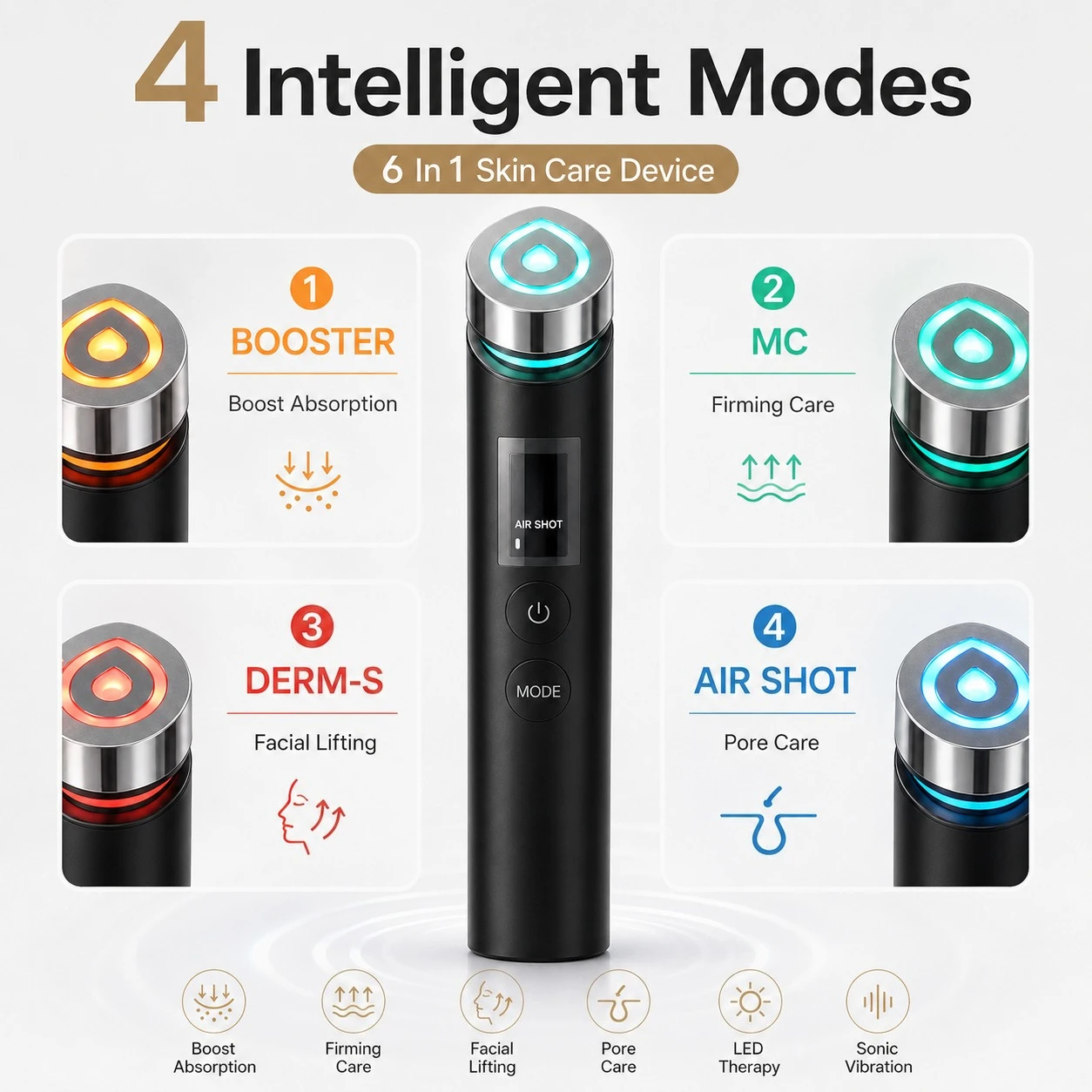 Six-in-One Beauty Instrument LED Phototherapy Vibration Introduction Firming Lift Latin America Makeup Tools