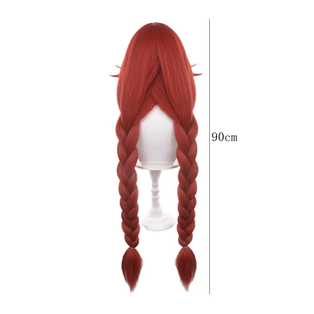 Red Long Twin Braids Cosplay Wig 90cm Heat Resistant Synthetic Hair For Women Girls Anime Lolita Halloween Party Costume Gift