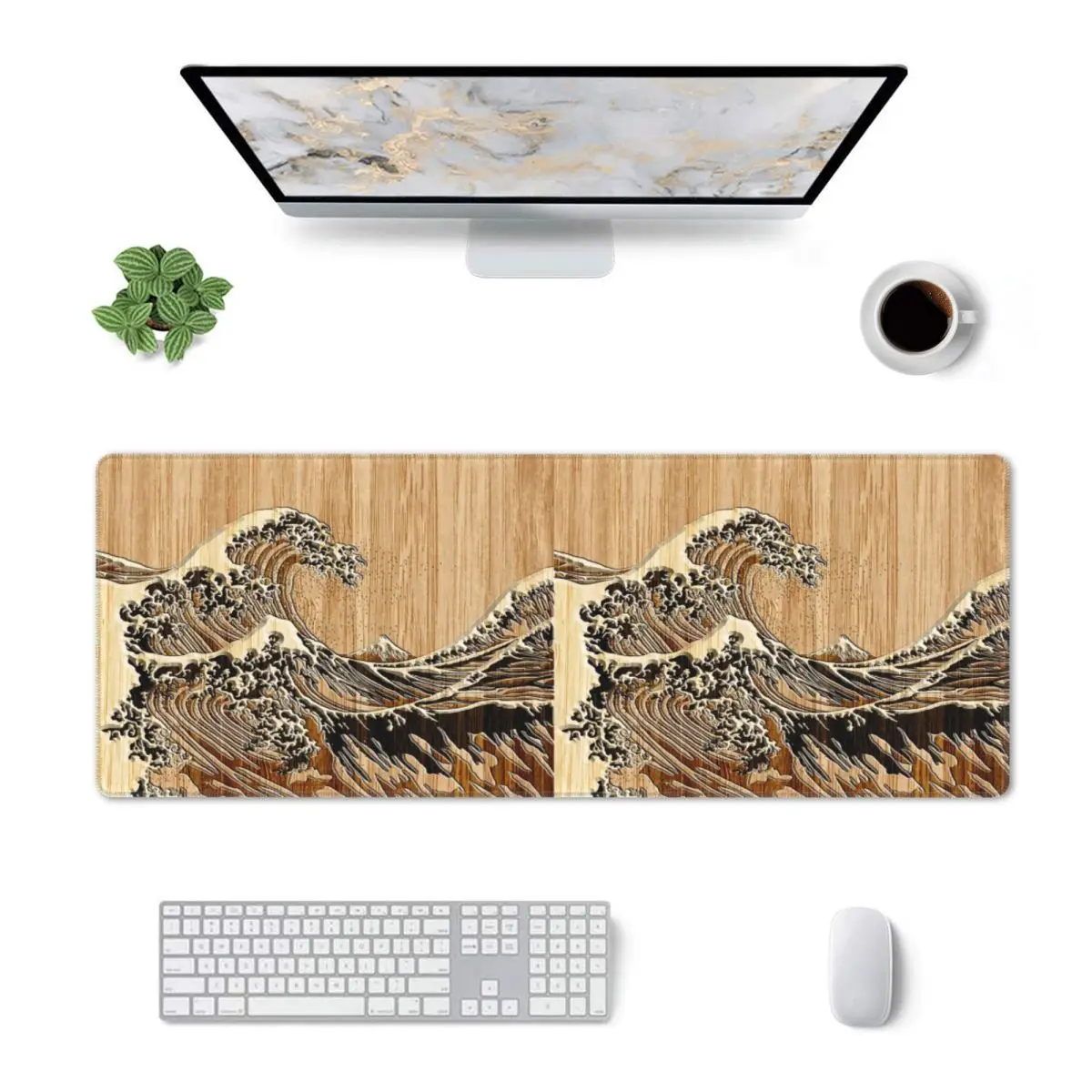 Large Mouse Pad The Great Hokusai Wave In Bamboo Inlay Style Gamer PC Laptop Mats Keyboard Carpet Computer Gaming Desk Mat