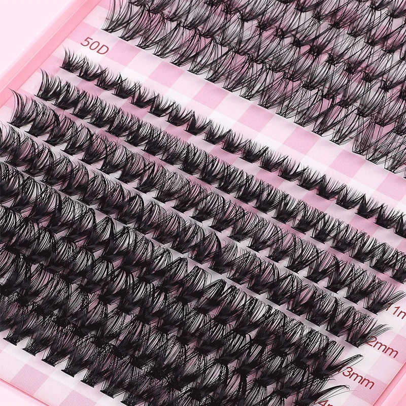640束クラスタまつげエクステキット Dカール ふわふわ 厚みのあるミックス長さ 9-16mm つけまつげ グルー、ピンセット、ブラシ、シーラント付き