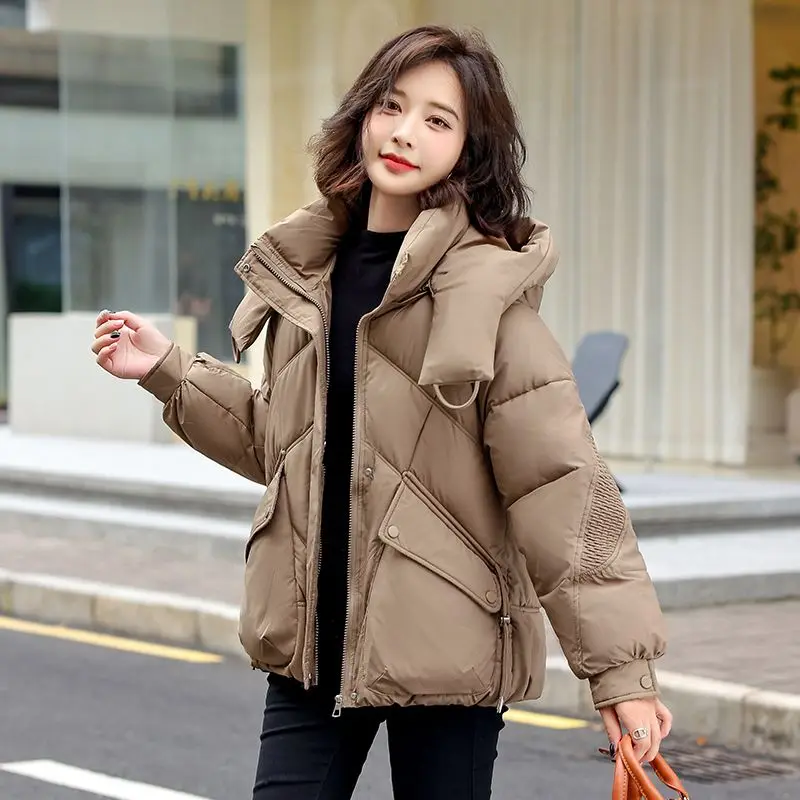 Style coréen ample et minceur chapeau détachable veste courte hiver nouvelles femmes solide polyvalent pain veste coton veste