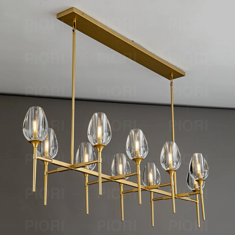 Rustic American Gold Brass Luxury Crystal Lighting Chandelier For Indoor Dining Room Rectangle Linear Design Chandelier Modern
