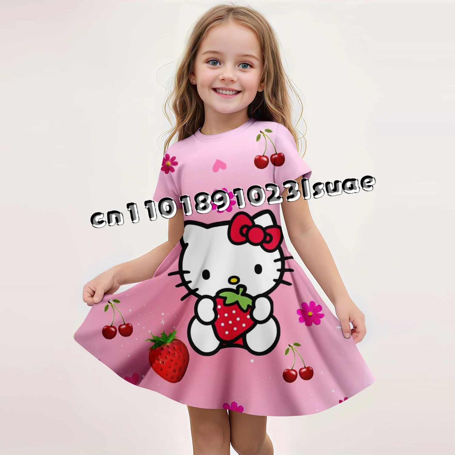 

Летняя горячая распродажа, платье Hello Kitty для девочек, юбка с короткими рукавами с 3D принтом для детей, удобное тонкое милое платье принцессы Sanlio