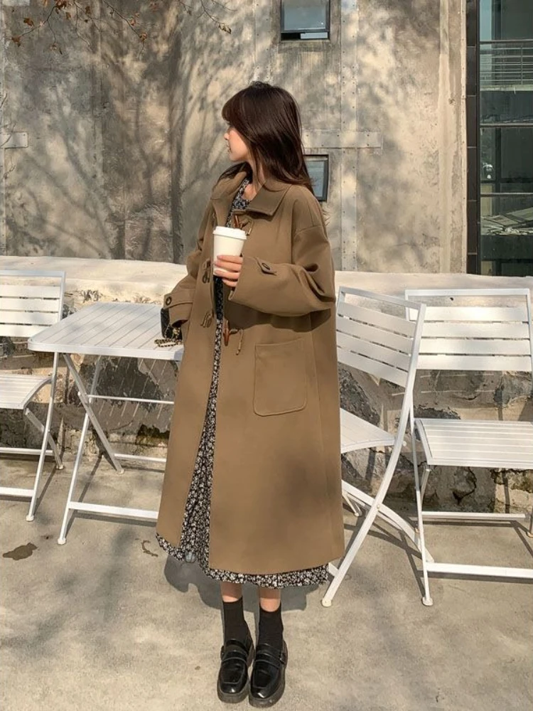 

Petite Women's Korean Style Wool Coat with Faux Fur Collar Autumn Winter College Fashion Premium Soft Woolen Overcoat