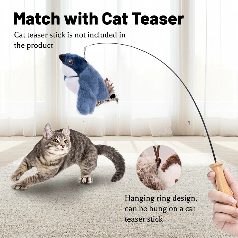 Interactive Cat Toy Flapping Bird (No Flying) Rechargeable Simulation Bird Cat Toys Touch Activated Fluffy Plush Toys for Cats