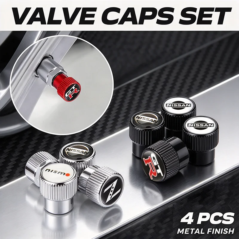 4PCS Car Metal Tire Valve Caps for Nissan Nismo Almera Sylphy Altima Sentra Qashqai Terra Kicks Livina Wheel Stem Tyre Covers