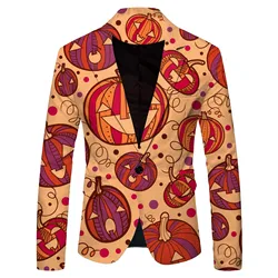 Men's Halloween Pumpkin Head Suit 3D Printed Halloween Suit Jacket Men Casual Harajuku Long Sleeve Blazer Striped Blocked Suit