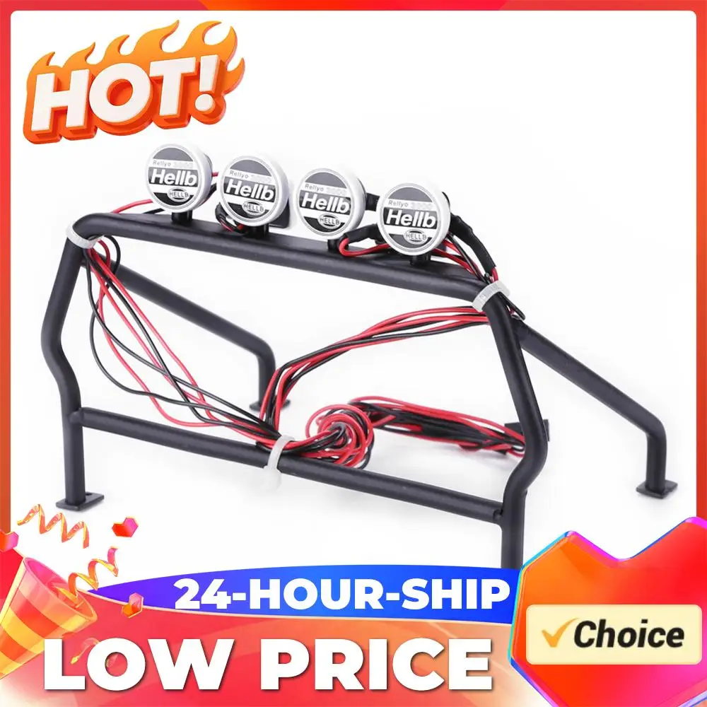 

Металлический багажник-кунг для радиоуправляемых машин с 6 светодиодными фонарями, металлический багажник-кунг на крышу для радиоуправляемых машин