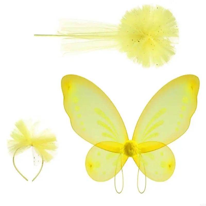 N5KB 어린이 할로윈 날개 의상 머리띠와 여자 크리스마스 생일 지팡이