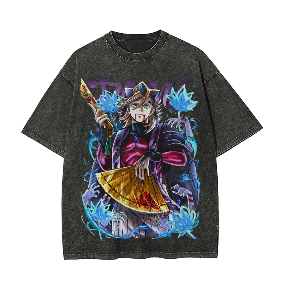 Demon Slayer Herren- und Damen-T-Shirt im Used-Look Douma Sommer- und Frühlings-Neuheit Anime-T-Shirt Retro Distressed Oversize Kurzarm