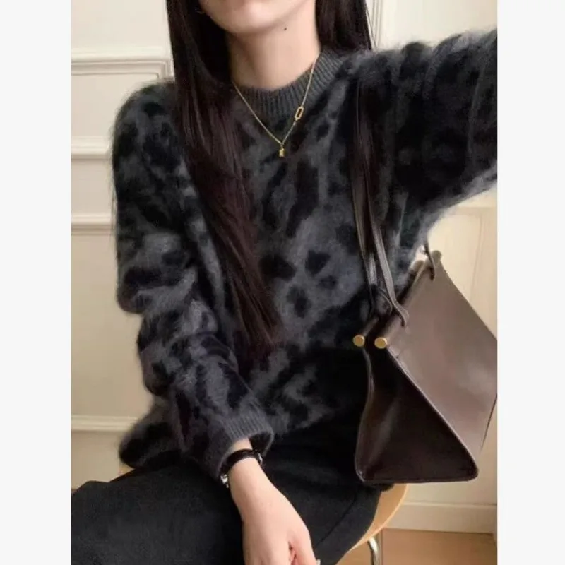 

Жаккардовый утолщенный пуловер с круглым вырезом для женщин, осень-зима, свободный тонкий универсальный свитер с длинными рукавами, топ