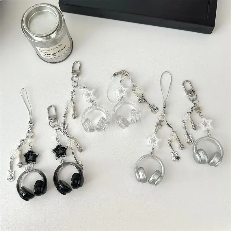 لطيف بريق سماعة على شكل المفاتيح ستار الغيتار ميكروفون قلادة سلسلة هواتف الحبل جرلي ظهره سحر حقيبة معلقة الهدايا #3