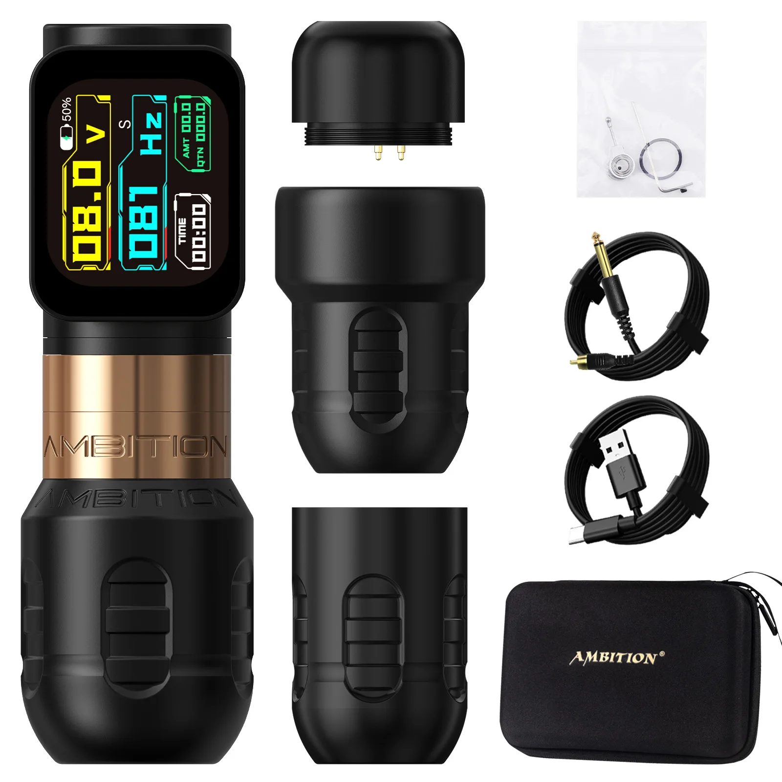Ambitie Zetton Pro Rechte staafslag 3,5 mm + 4,0 mm Draadloze tattoo-machine Batterijpen 2400mA 1-12V Professionele borstelloze motor