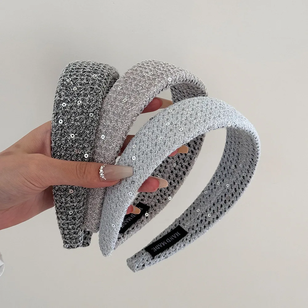 

Light luxury temperament sequin headband with high-end feel, new stylish and stylish high skull top hair accessory