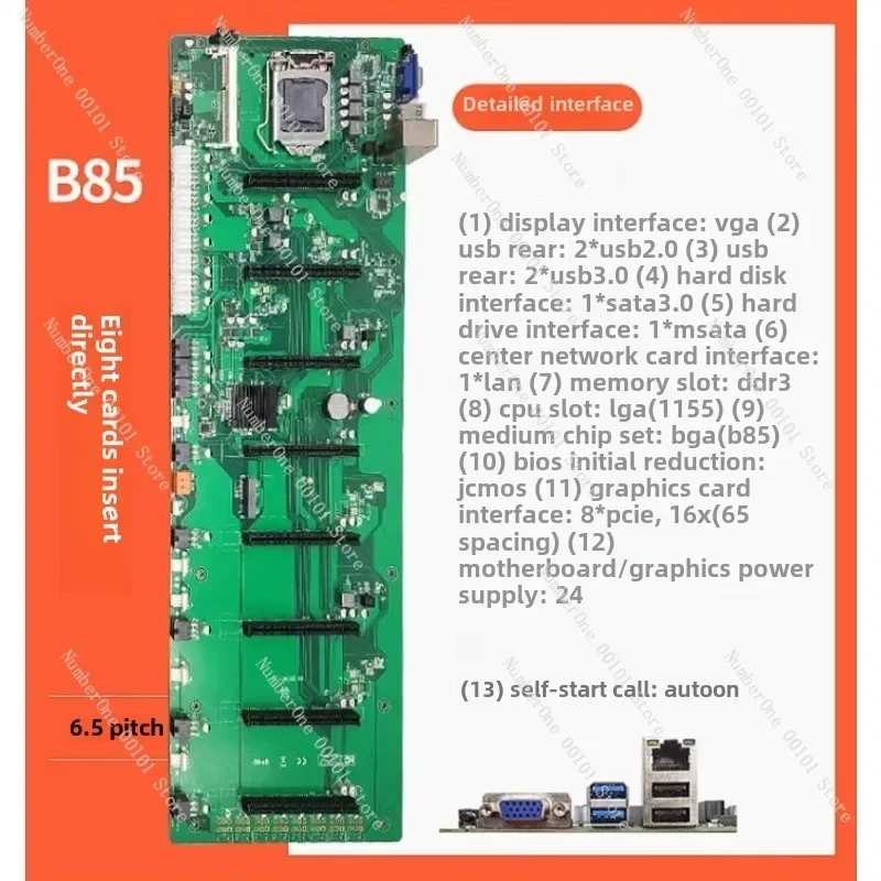 

Bit B85 8-card Mainboard BTC Mainboard Multi-graphics Slot 65MM Pitch CPU 1150-pin
