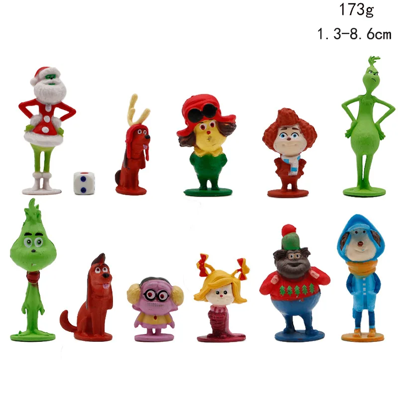 Kawaii Grinches Party Favors Cartoon Animal Figure Dolls, Anime Movie for Kids, Birh Gifts, 12Pcs Set