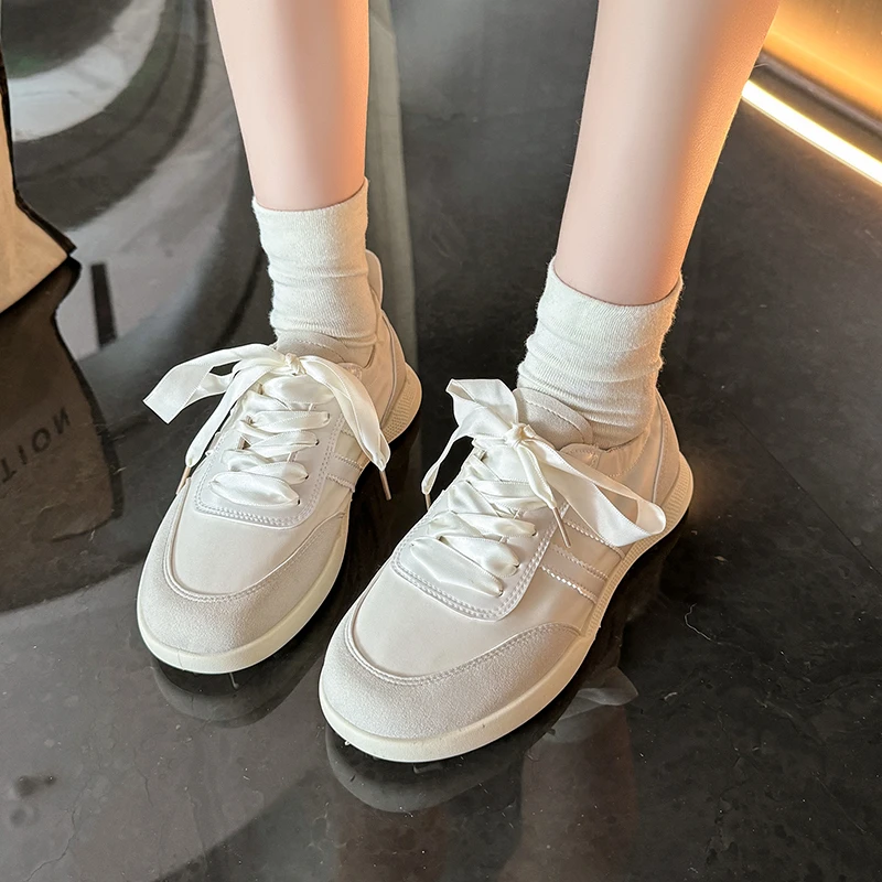 

2024 New Summer Ribbon Designer Casual Shoes Fashion Breathable Outdoor Canvas Shoes Women Comfortable Thick-soled Sports Shoes