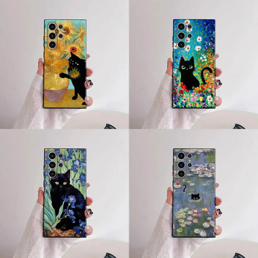 

Чехол для телефона Van Gogh Cat для Samsung S25, S24, S21, S22, S23, S30, Ultra, S20, Plus, Fe, Lite, 5G, черный чехол