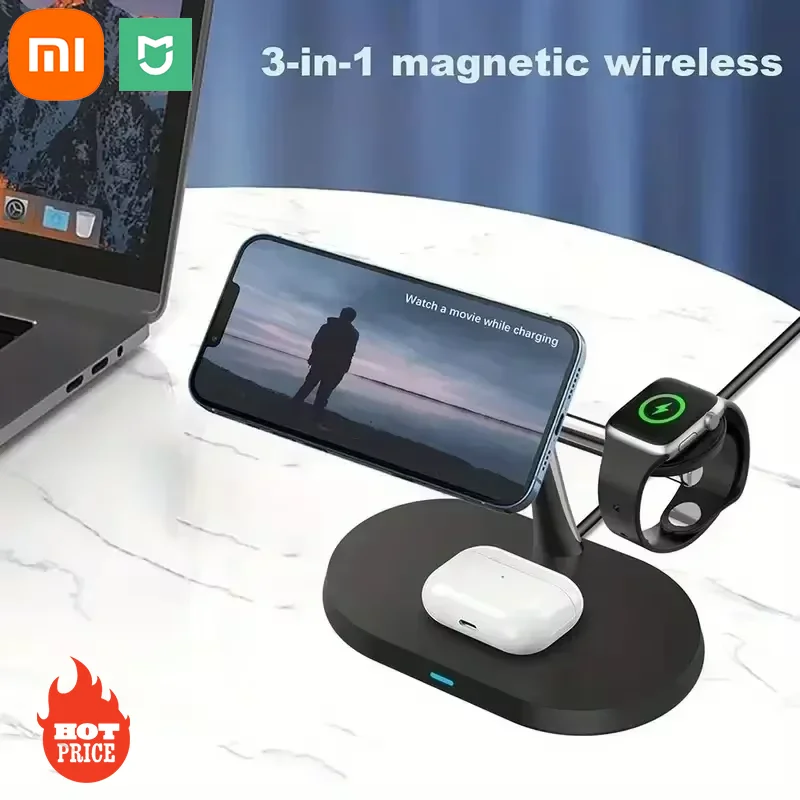 Xiaomi MIJIA 100W Magnetic Wireless Charger Bracket 3 In 1 Fast Charge for iPhone 16 Pro Max Apple Watch Airprods 2025New