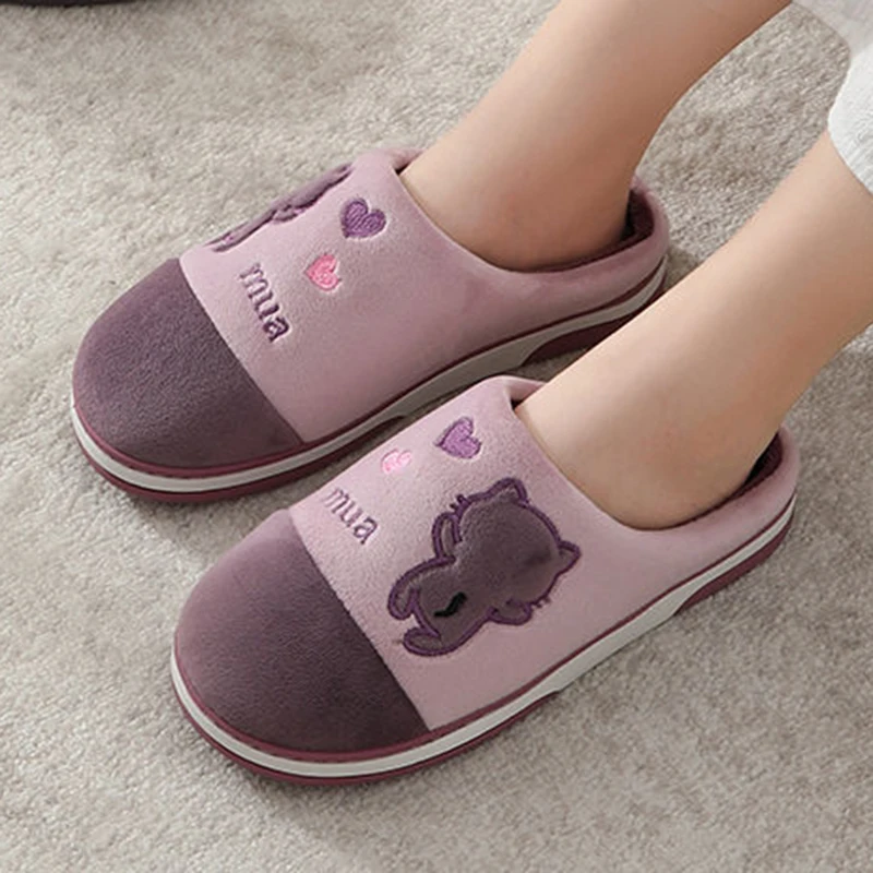 

Home household Cotton Slippers for Women Fall Winter Indoor Warm Furry Fluffy Slippers Non-slip Thick Soles Casual Platform Shoe