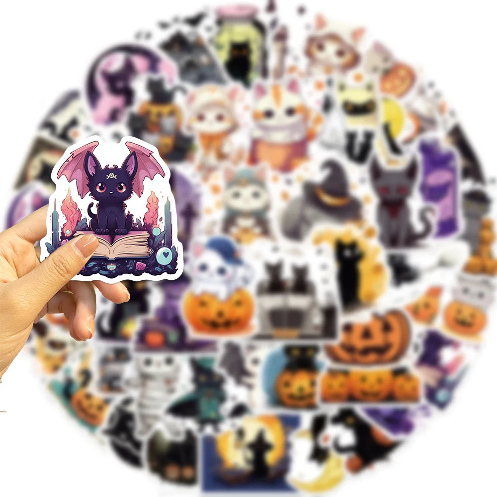 50pcs Cartoon Gothic Little Black Cat Series Graffiti Stickers Suitable for Laptop Helmets Desktop Decoration Stickers DIY Toys